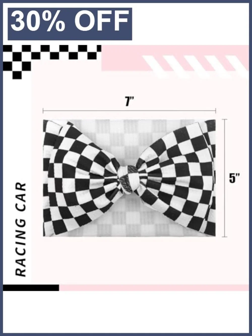 Set of 2 Black and White Checkered Waffle Baby Headbands with Large Bows